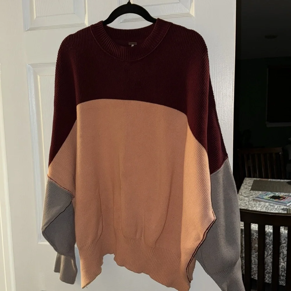 Free People Easy Street Color Block Long Sleeve Oversized Sweater in Peach Combo - Picture 2 of 4